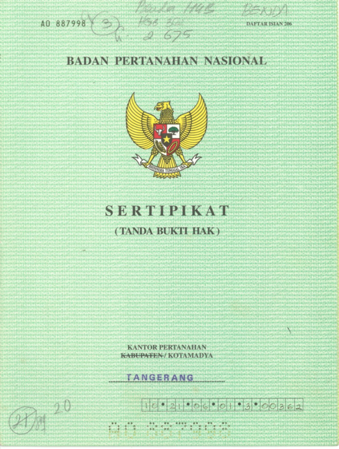 Foto Cover Sertifikat Depan