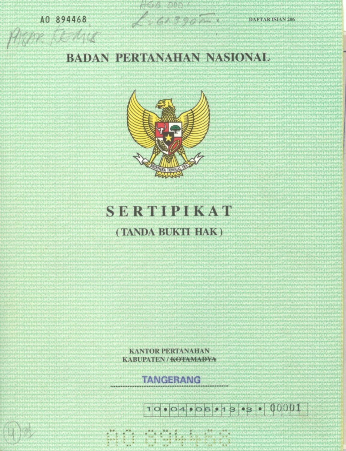 Foto Cover Sertifikat Depan