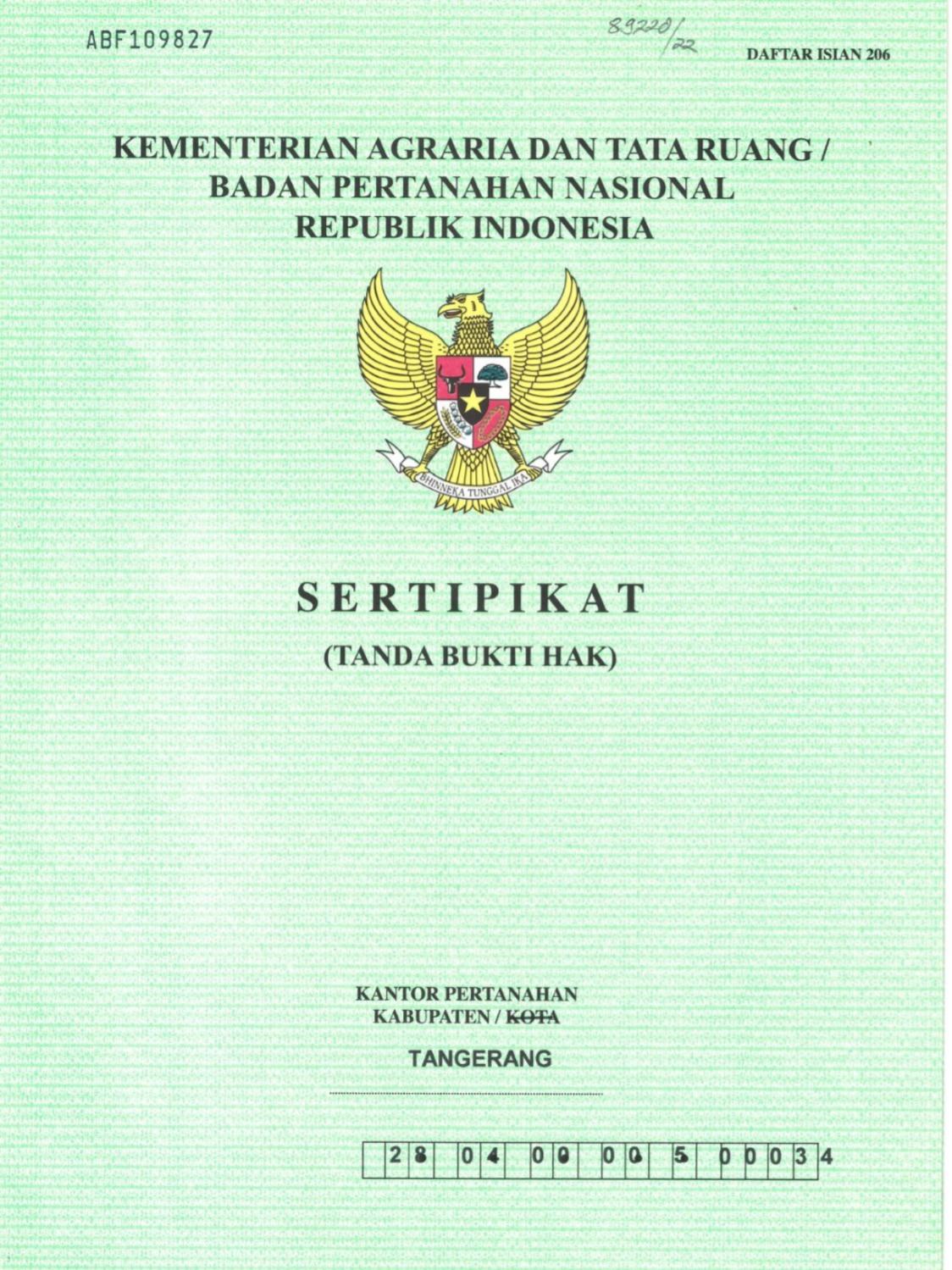 Foto Cover Sertifikat Depan